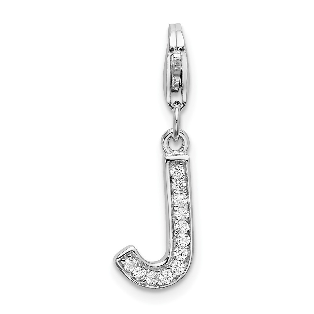 925 Sterling Silver Polished Cz Letter J Initial Bracelet Charm Lobster Clasp